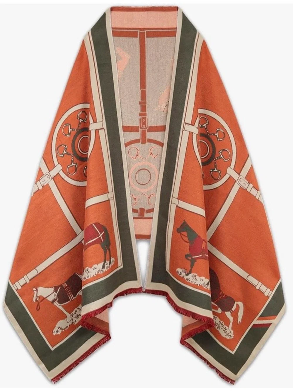 Orange Equestrian Pattern shawl/scarf